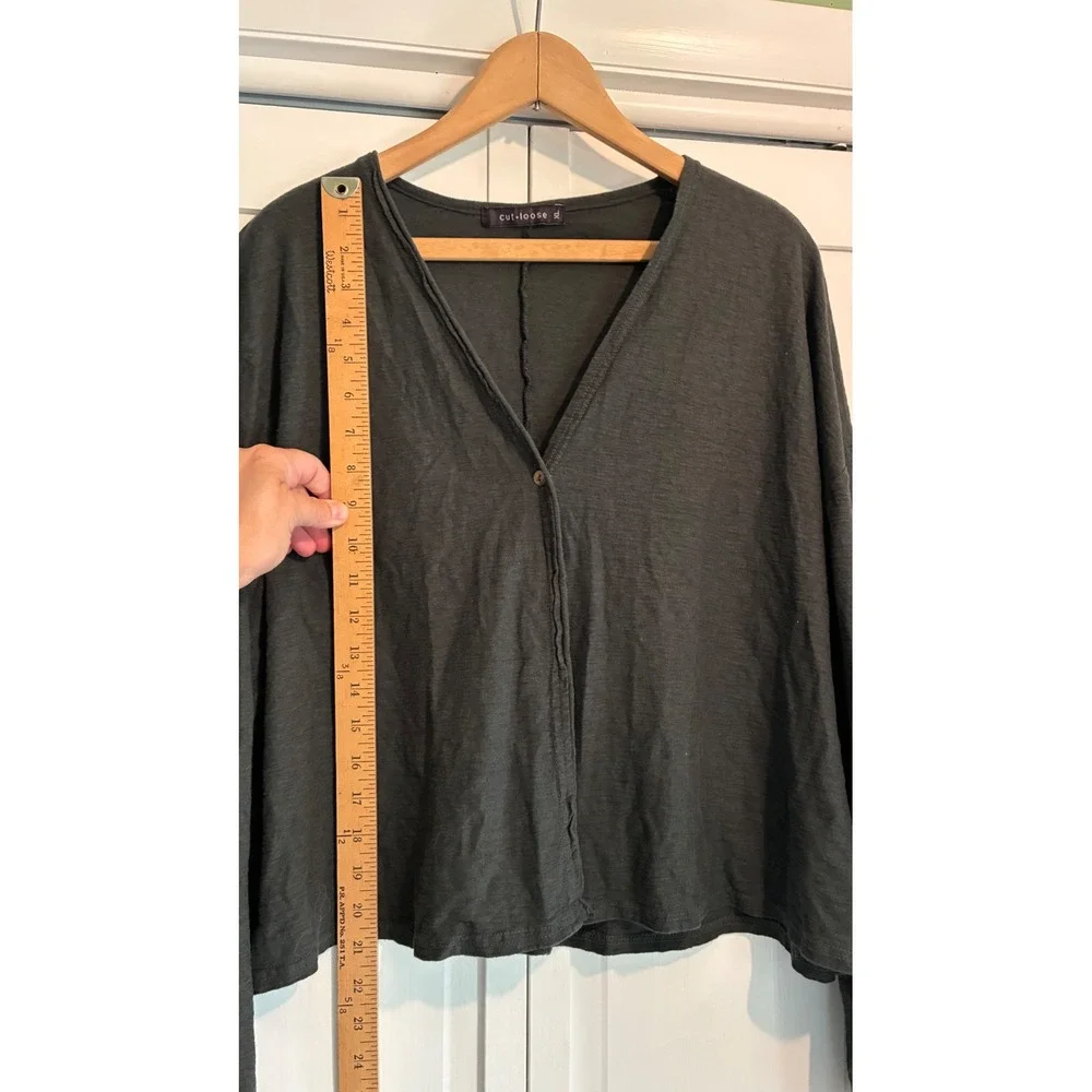 Cut Loose Charcoal Gray Cotton Linen Single Button Cardigan XL USA Lagenlook